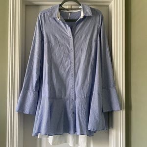 Free People Women's Blue All For You Striped Shirt Dress